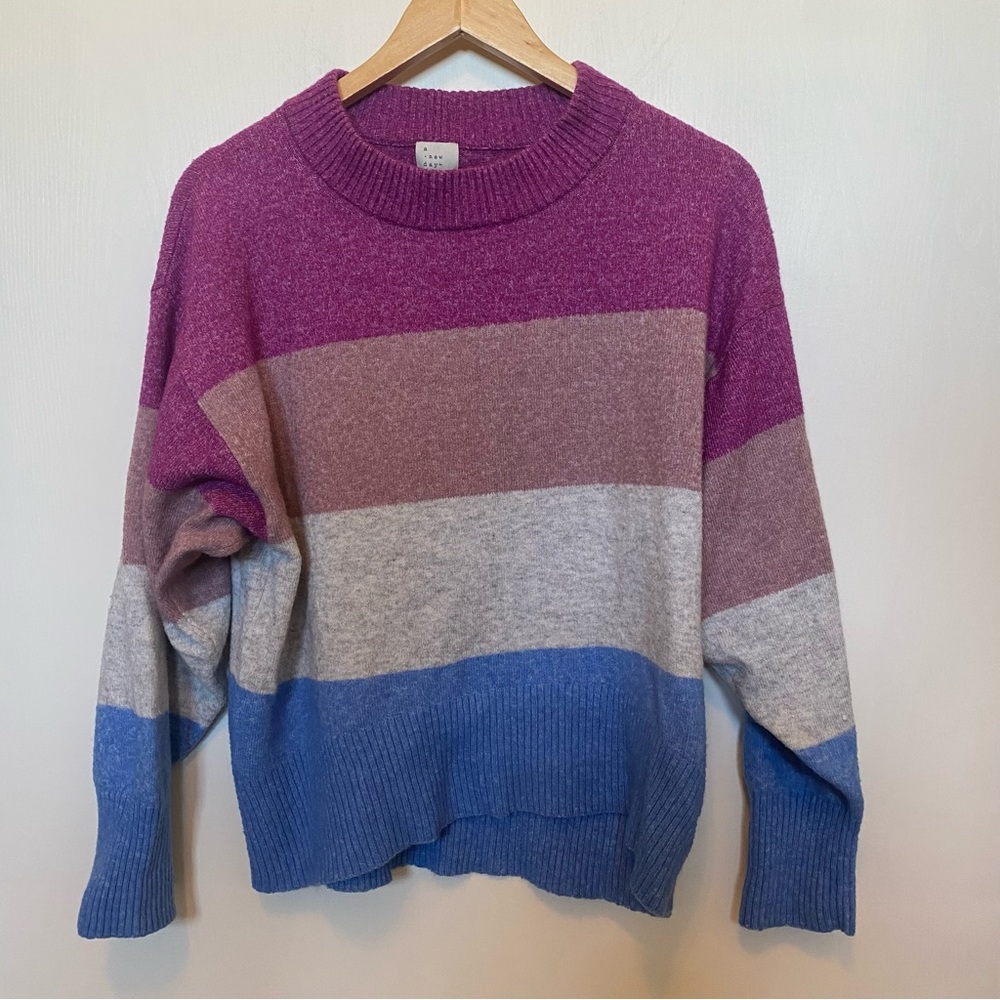 a new day Women's Colorblock Sweater - Purple, Brown, Blue